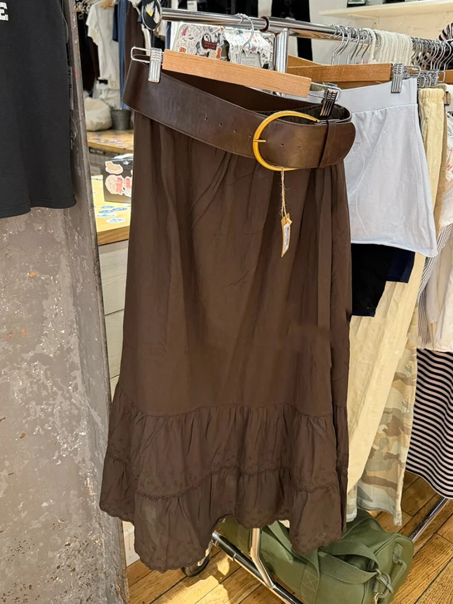 Vintage Brown Lace Trim Long Skirts Women New Cotton Drawstring High Waist Preppy Style Faldas Female Classic Sweet A-line Skirt
Vintage Brown Lace Trim Long Skirts Women New Cotton Drawstring High Waist Preppy Style Faldas Female Classic Sweet A-line Skirt