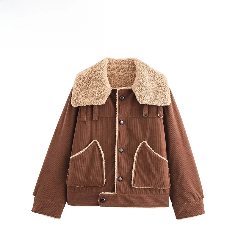 ZAB Autumn New Women's Faion Design Vintage Corduroy Loose Coat with Fur Collar All-Match Sle Polyester Fiber ort Jaet
ZAB Autumn New Women's Faion Design Vintage Corduroy Loose Coat with Fur Collar All-Match Sle Polyester Fiber ort Jaet