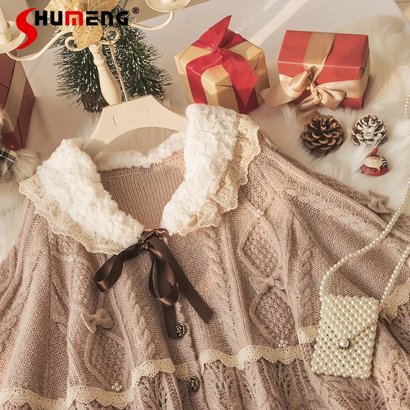 Japanese Cute Sweet Cape Sweater Women 2023 New Winter Wear Winter College Style Long Sleeve Bow Ribbon Knitted Sweaters Woman
Japanese Cute Sweet Cape Sweater Women 2023 New Winter Wear Winter College Style Long Sleeve Bow Ribbon Knitted Sweaters Woman
