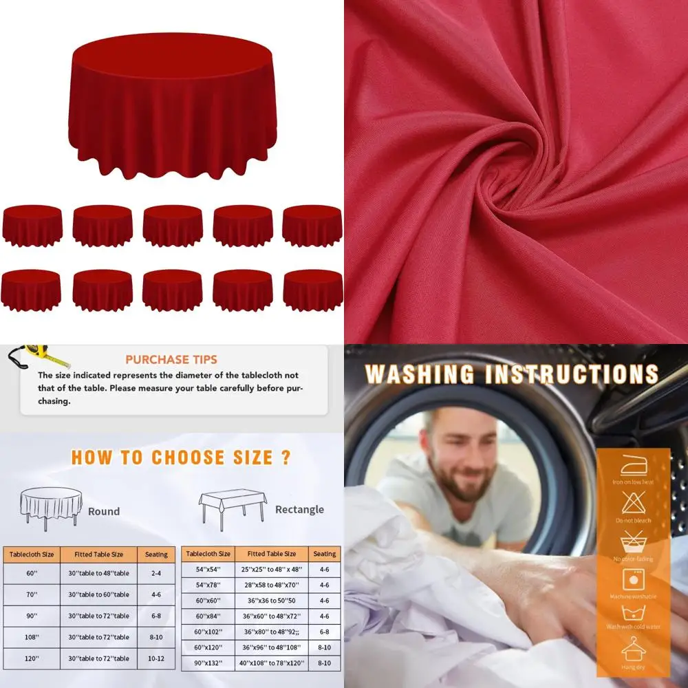 Premium Polyester Tablecloths 120 Round for Weddings, Parties, Events, Banquets, Buffets - Red, 10 Pack
Premium Polyester Tablecloths 120 Round for Weddings, Parties, Events, Banquets, Buffets - Red, 10 Pack