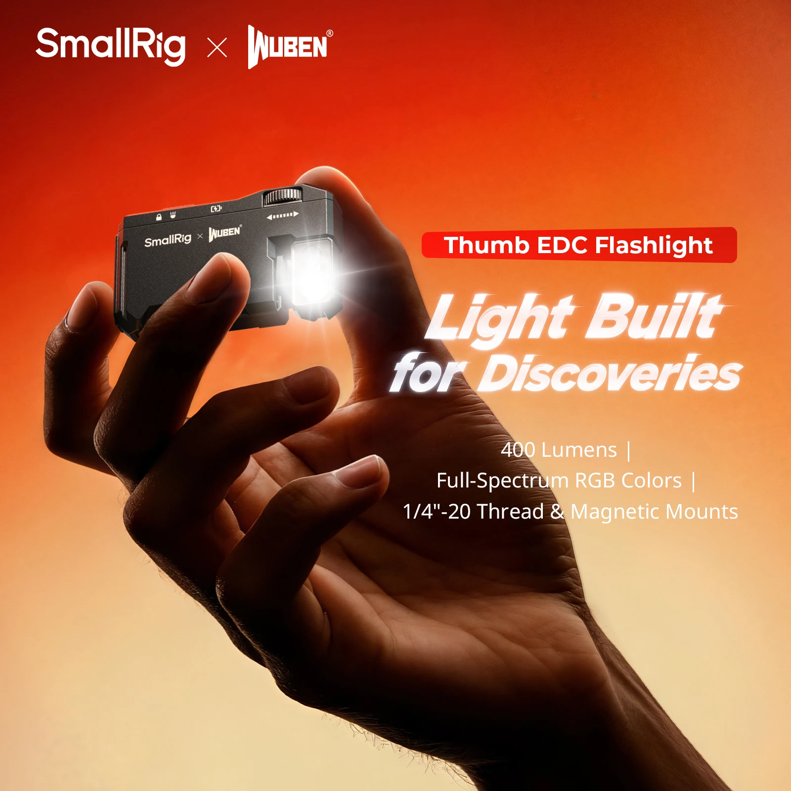Фонарик SmallRig Thumb EDC Ультракомпактный фонарик 5-в-1 с вращающейся головкой, магнитное основание, задний зажим, отверстия 1/4 дюйма-20
Фонарик SmallRig Thumb EDC Ультракомпактный фонарик 5-в-1 с вращающейся головкой, магнитное основание, задний зажим, отверстия 1/4 дюйма-20