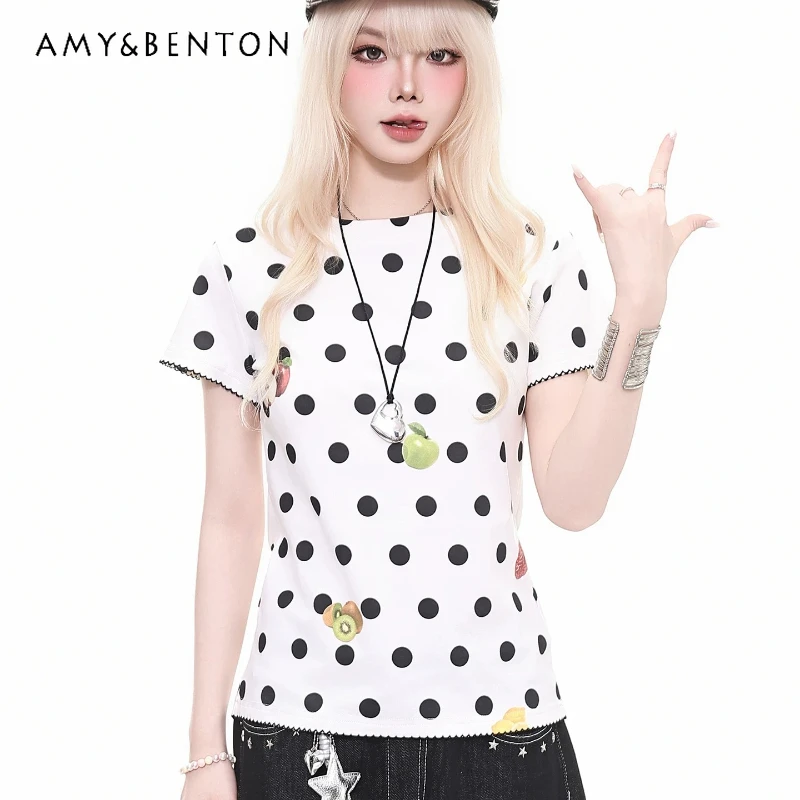 2026 Summer New Women's Top Japanese Girl Design White Polka Dot Fruit Print Age-Reducing Versatile Short Sleeve T-Shirt Ladies
2026 Summer New Women's Top Japanese Girl Design White Polka Dot Fruit Print Age-Reducing Versatile Short Sleeve T-Shirt Ladies