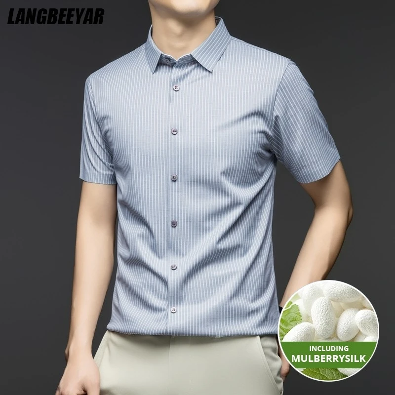 High End 1.4% Mulberry Silk Anti-wrinkle New Summer Brand Shirt Men Stripe Slim Short Sleeve Casual Fashion Mens Clothing 2025
High End 1.4% Mulberry Silk Anti-wrinkle New Summer Brand Shirt Men Stripe Slim Short Sleeve Casual Fashion Mens Clothing 2025