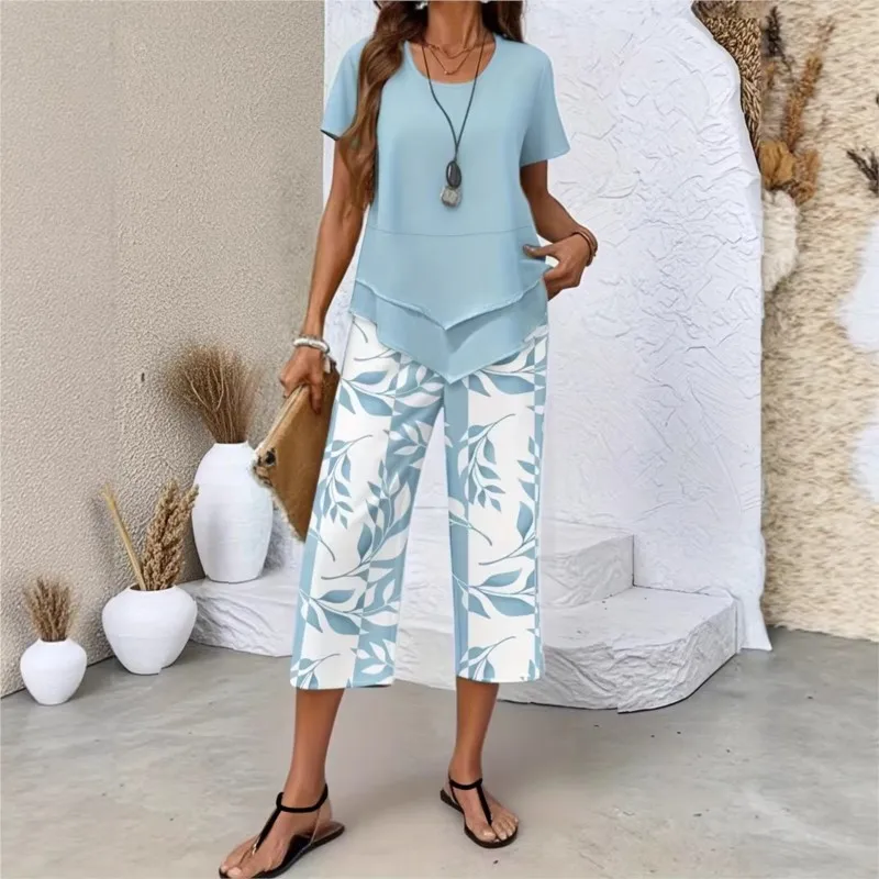 Lady Printed Two-piece Set 2026 Summer Casual Solid Color Irregular Hem Short-sleeved Shirt Top + Seven-Pants Suit Outfit
Lady Printed Two-piece Set 2026 Summer Casual Solid Color Irregular Hem Short-sleeved Shirt Top + Seven-Pants Suit Outfit
