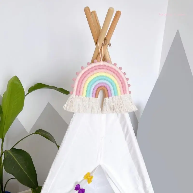 Macrame Rainbow Wall Hanging Cotton Ornaments with Tassels for Nursery Kid Room
Macrame Rainbow Wall Hanging Cotton Ornaments with Tassels for Nursery Kid Room