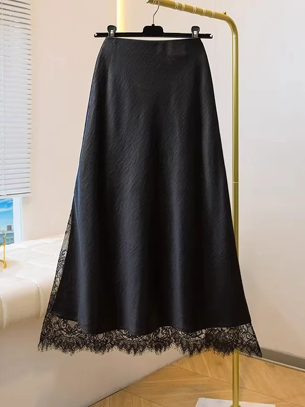 Elegant Black Acetate Satin Skirt Mid-Length Lace Hem High Waist A-Line Half Body Skirt for plus Size Women Spring 2026 New S...
Elegant Black Acetate Satin Skirt Mid-Length Lace Hem High Waist A-Line Half Body Skirt for plus Size Women Spring 2026 New S...
