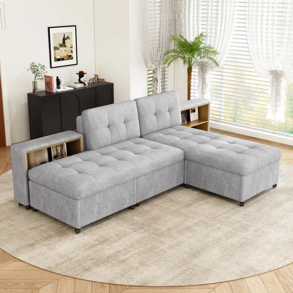 121.2″ Versatile Sofa Bed Modular Sofa Free-combined Sofa with Two Storage Racks, Gray
121.2″ Versatile Sofa Bed Modular Sofa Free-combined Sofa with Two Storage Racks, Gray