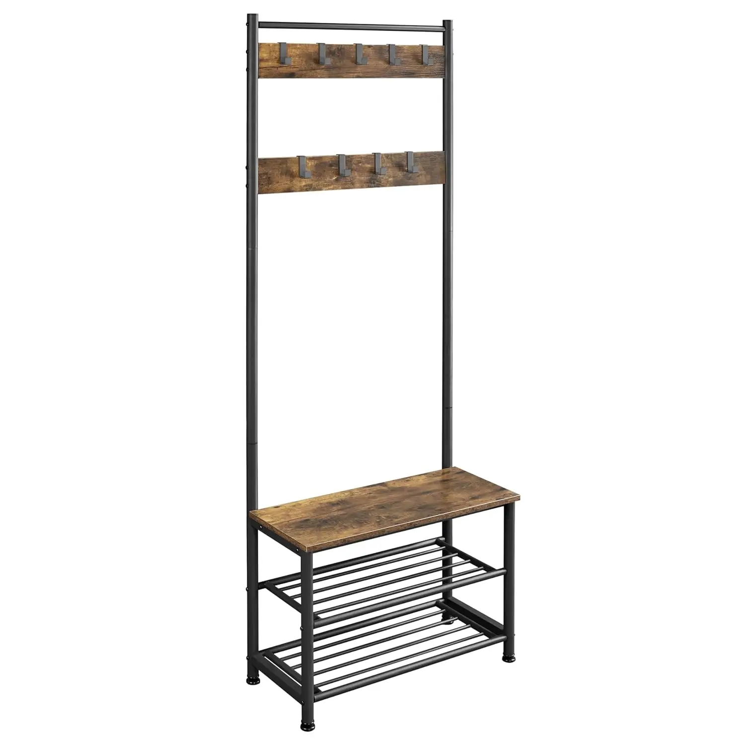 Metal Hall Tree Shoe Storage Bench Entryway Coat Rack 2 Shelves 9 Movable Hooks Rustic Brown, Customized
Metal Hall Tree Shoe Storage Bench Entryway Coat Rack 2 Shelves 9 Movable Hooks Rustic Brown, Customized