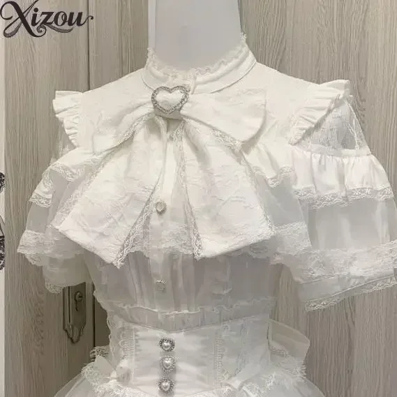 Japanese Kawaii Lolita Lace Patchwork Blouses Summer Women Harajuku Single Breasted Sweet Shirts Summer Girl JK Bow Tops Blusas
Japanese Kawaii Lolita Lace Patchwork Blouses Summer Women Harajuku Single Breasted Sweet Shirts Summer Girl JK Bow Tops Blusas