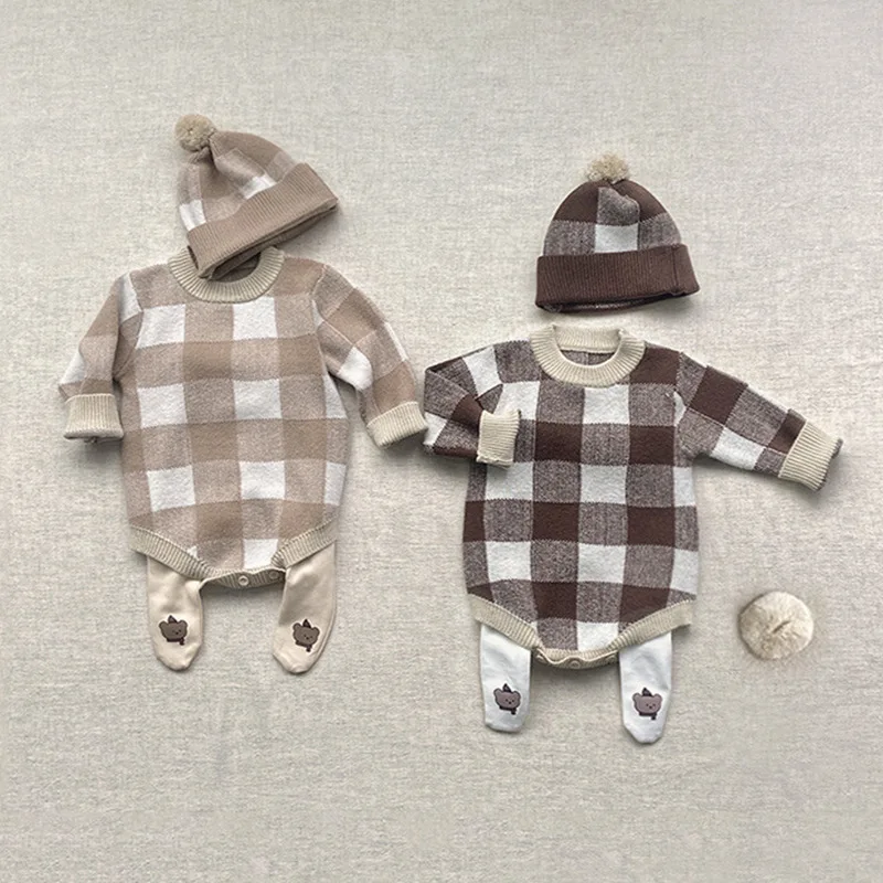 2026 Spring New Baby Long Sleeve Knitted Bodysuit + Hat Infant Boy Girl Casual Plaid Sweater Jumpsuit Toddler Clothes 0-24M
2026 Spring New Baby Long Sleeve Knitted Bodysuit + Hat Infant Boy Girl Casual Plaid Sweater Jumpsuit Toddler Clothes 0-24M