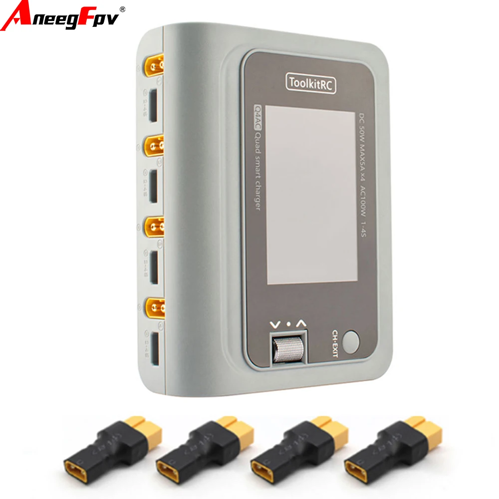 ToolkitRC Q4AC 4x50W Smart Charger for Lipo Battery, IPS Bright Clear Wide Angle Display, 4 Ports XT60 with XT30 Adapters AC DC
ToolkitRC Q4AC 4x50W Smart Charger for Lipo Battery, IPS Bright Clear Wide Angle Display, 4 Ports XT60 with XT30 Adapters AC DC