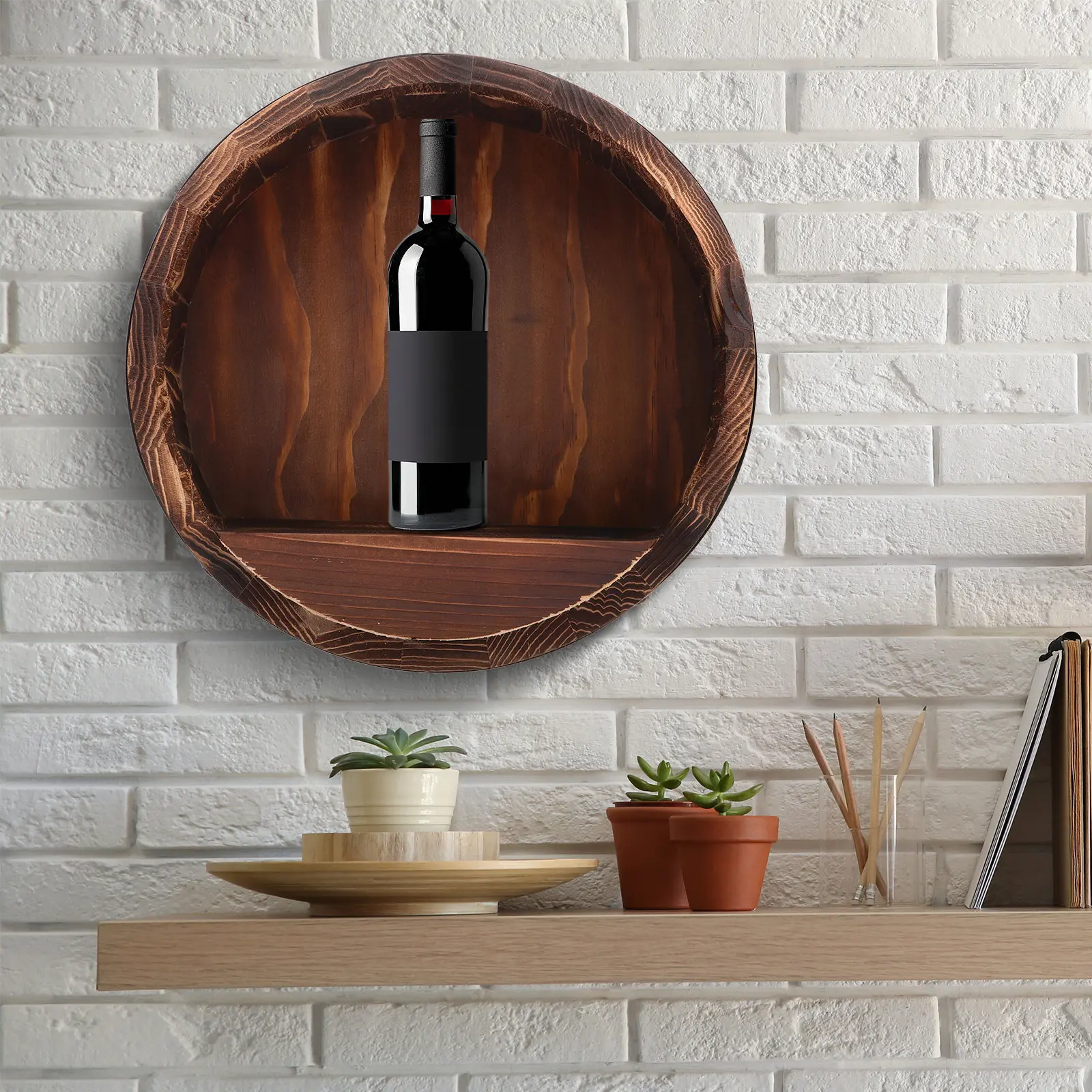 Wooden Wine Barrel Wall Mounted Display Shelf Rustic Bar Decor for Whiskey Spirits Books Decorative Items Wall Rack Functional
Wooden Wine Barrel Wall Mounted Display Shelf Rustic Bar Decor for Whiskey Spirits Books Decorative Items Wall Rack Functional