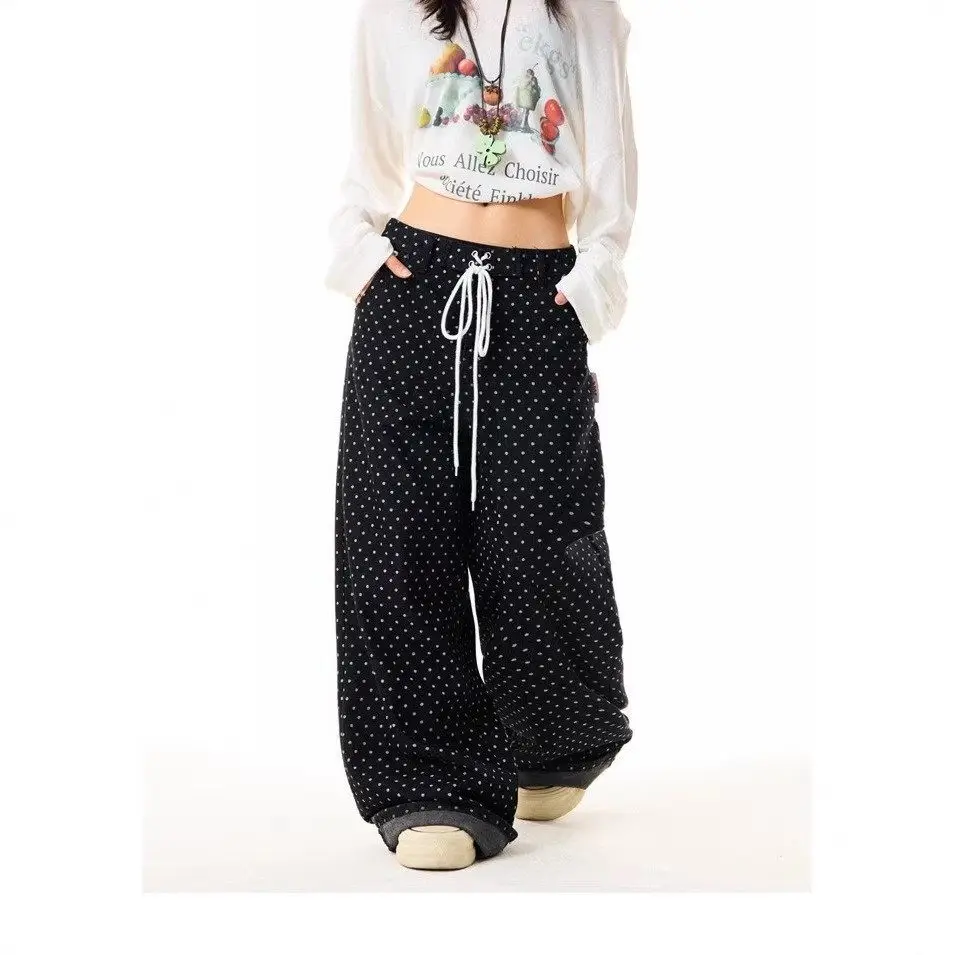 American Polka Dot Hemmed Wide Leg Jeans Women's Design Casual Versatile Loose Dancing Pants Black Straight Cut Natural Waist
American Polka Dot Hemmed Wide Leg Jeans Women's Design Casual Versatile Loose Dancing Pants Black Straight Cut Natural Waist
