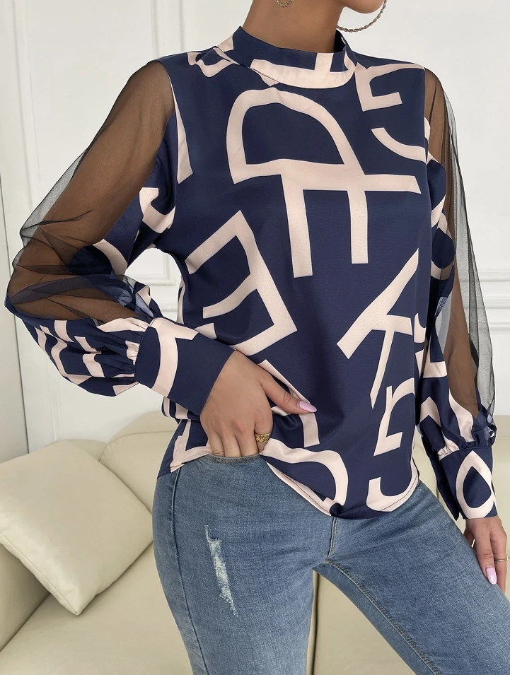 Women's Autumn New Pullover Sweater with Geometric Print Splicing Mesh Round Neck Pullover Top Casual and Fashionable Top
Women's Autumn New Pullover Sweater with Geometric Print Splicing Mesh Round Neck Pullover Top Casual and Fashionable Top