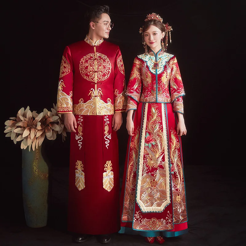 Lovers Wedding Dress Costume Phoenix Embroidery Cheongsam Chinese Style Marriage Set Bride Toast Clothing Size S-2XL
Lovers Wedding Dress Costume Phoenix Embroidery Cheongsam Chinese Style Marriage Set Bride Toast Clothing Size S-2XL