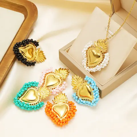 3pcs Stainless Steel Heart Beaded Charms Religious Pendants DIY Boho Necklaces Bracelets Making Women Jewelry Material Wholesale