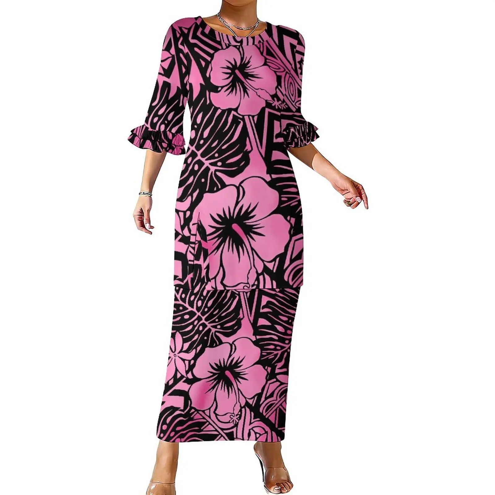 Fashion Custom Polynesian-Style Round-Neck Design Double-Layered Ruffled Sleeve Women'S Puletasi Casual Suit Skirt
Fashion Custom Polynesian-Style Round-Neck Design Double-Layered Ruffled Sleeve Women'S Puletasi Casual Suit Skirt