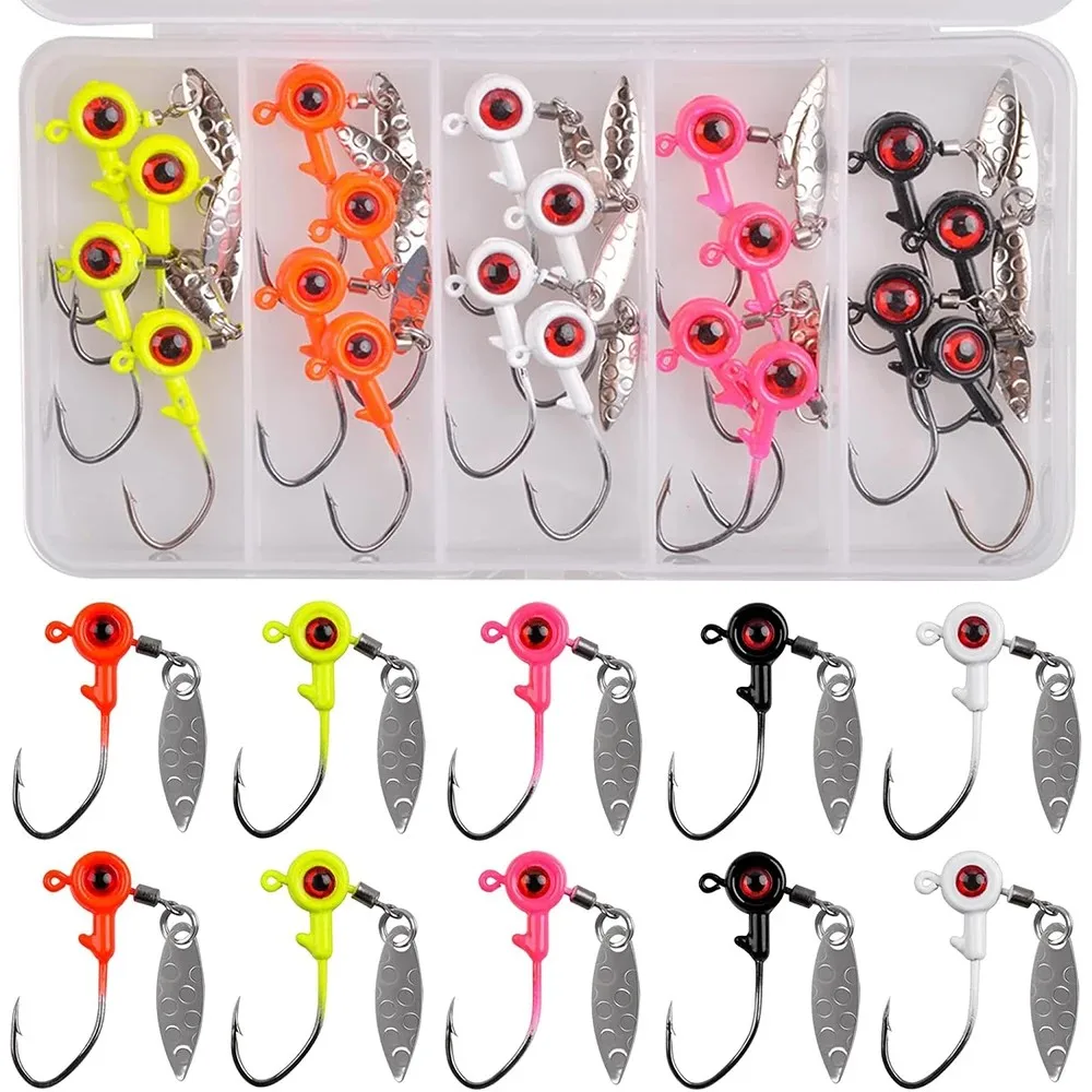 20Pcs Crank Jig Head Hook Kit Fishing Jig Heads Underspin Jig Heads with Spinner Blade Crappie Jig Heads for Bass Walleye Trout
20Pcs Crank Jig Head Hook Kit Fishing Jig Heads Underspin Jig Heads with Spinner Blade Crappie Jig Heads for Bass Walleye Trout