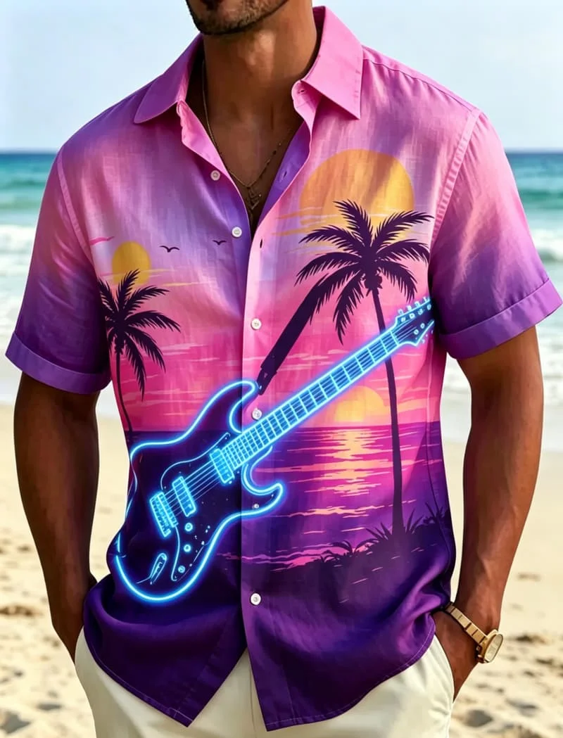 Men's Sunset And Instrument Printed Short Sleeved shirt, Suitable For Vacation travel, Summer parties, And Fresh Music Style
Men's Sunset And Instrument Printed Short Sleeved shirt, Suitable For Vacation travel, Summer parties, And Fresh Music Style