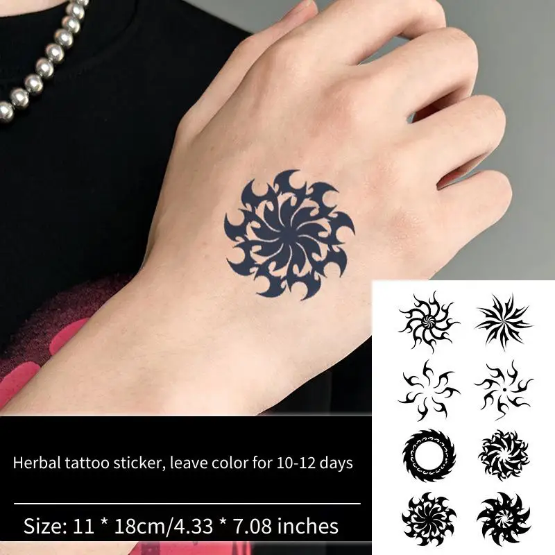 Tribal Sun Rotating Flame Herbal Juice Tattoo Sticker, Temporary Tattoo Waterproof Long-Lasting for Arm Hand Back Leg Men Women
Tribal Sun Rotating Flame Herbal Juice Tattoo Sticker, Temporary Tattoo Waterproof Long-Lasting for Arm Hand Back Leg Men Women