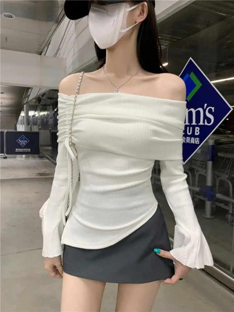 French Fashion Women Solid Off Shoulder Drawstring Lace-up Irregular Short Sweater Autumn Winter Long Sleeve Knitted Slim Tops
French Fashion Women Solid Off Shoulder Drawstring Lace-up Irregular Short Sweater Autumn Winter Long Sleeve Knitted Slim Tops