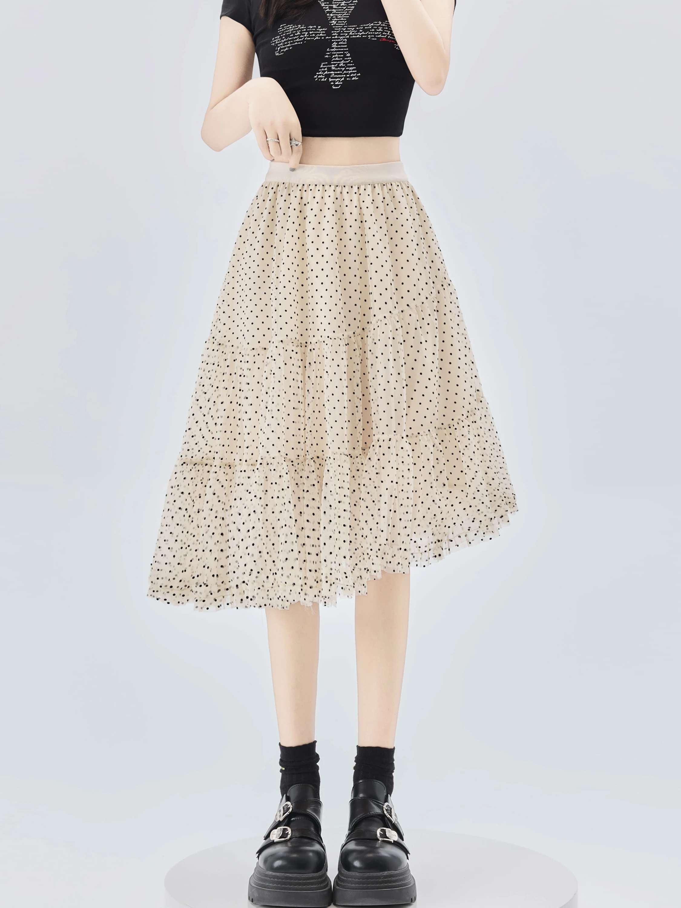 Khaki Polka Dot Asymmetrical Netting Skirt Women's Summer Slimming Half-length A-Line Midi Skirt with Wooden Bells
Khaki Polka Dot Asymmetrical Netting Skirt Women's Summer Slimming Half-length A-Line Midi Skirt with Wooden Bells
