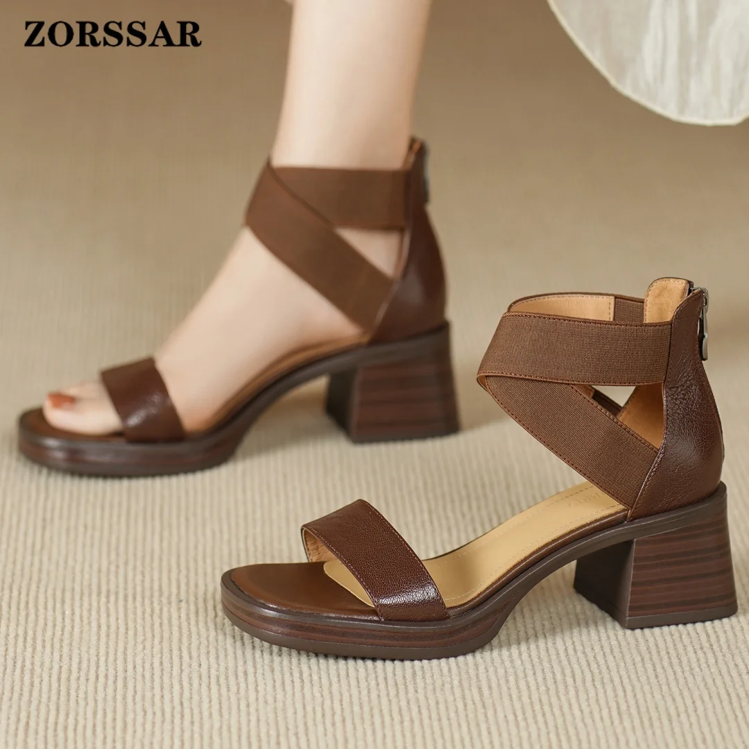 Women's Genuine Leather Narrow Band Open Toe Elastic Band Cross Trap Back Zip Summer Ankle Boots 6cm Chunky Heel Platform Sandal
Women's Genuine Leather Narrow Band Open Toe Elastic Band Cross Trap Back Zip Summer Ankle Boots 6cm Chunky Heel Platform Sandal