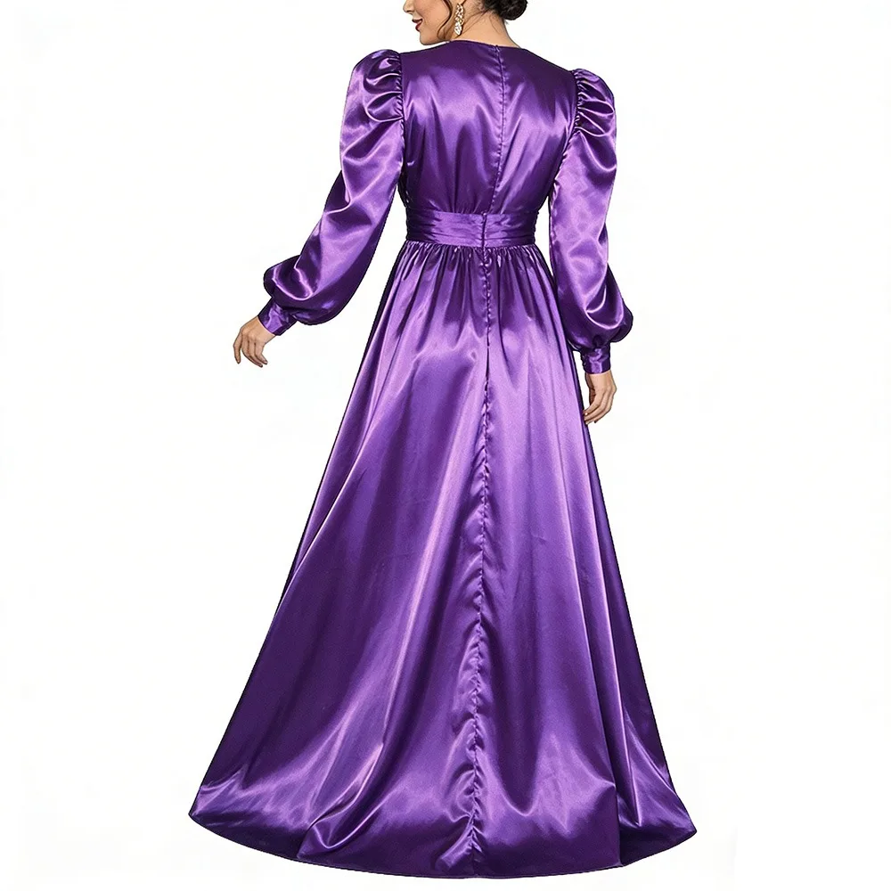 Ladies Party High Waist Maxi Dress Soft Satin Long Sleeve Party Ankle-length Dress Sexy V-neck Long Prom Gown Womens Clubwear
Ladies Party High Waist Maxi Dress Soft Satin Long Sleeve Party Ankle-length Dress Sexy V-neck Long Prom Gown Womens Clubwear