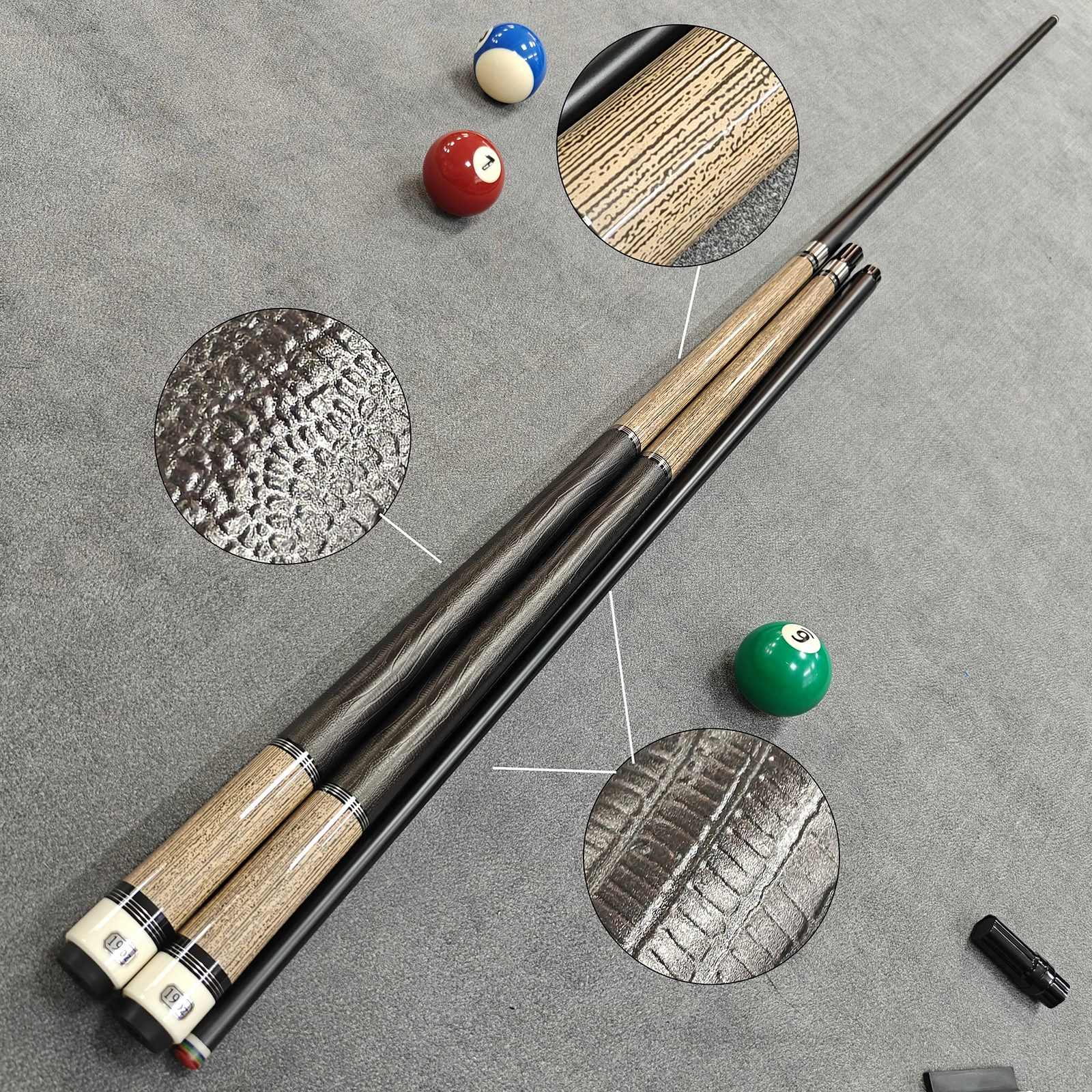 58" 1/2 Split Pool Cue, Imitation Wood Grain Butt, Lizard Leather Wrap, 13mm Large Tip, Extension Bumper
58" 1/2 Split Pool Cue, Imitation Wood Grain Butt, Lizard Leather Wrap, 13mm Large Tip, Extension Bumper