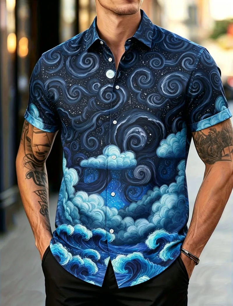 Men's Versatile Artistic Swirl & Cosmic Print Short Sleeve Shirt, Casual Top for Summer, Streetwear and All Occasions
Men's Versatile Artistic Swirl & Cosmic Print Short Sleeve Shirt, Casual Top for Summer, Streetwear and All Occasions