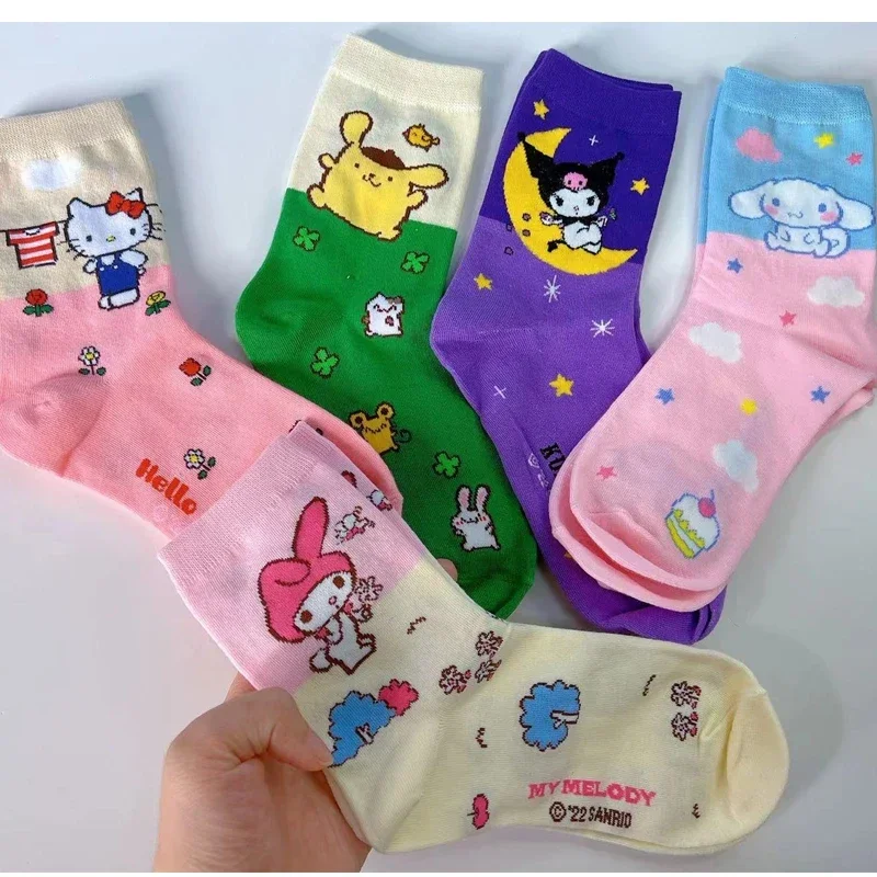 5pairs Kawaii Sanrio Kuromi Girls Anime Cinnamoroll System Sweet Mid-Tube Socks Women Pure Cotton Anti-Odor Casual Sockings
5pairs Kawaii Sanrio Kuromi Girls Anime Cinnamoroll System Sweet Mid-Tube Socks Women Pure Cotton Anti-Odor Casual Sockings