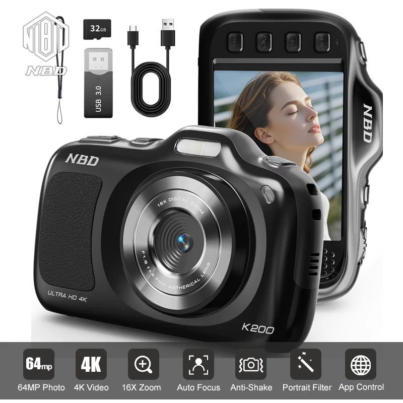NBD K200A 4K 64MP Kids Digital Camera Mini Portable Camera with 16X Zoom Auto Beauty 17 Filters Cute Vlogging Camera Lightweight Pocket Camera Birthday Christmas Gift for Girls Boys
NBD K200A 4K 64MP Kids Digital Camera Mini Portable Camera with 16X Zoom Auto Beauty 17 Filters Cute Vlogging Camera Lightweight Pocket Camera Birthday Christmas Gift for Girls Boys