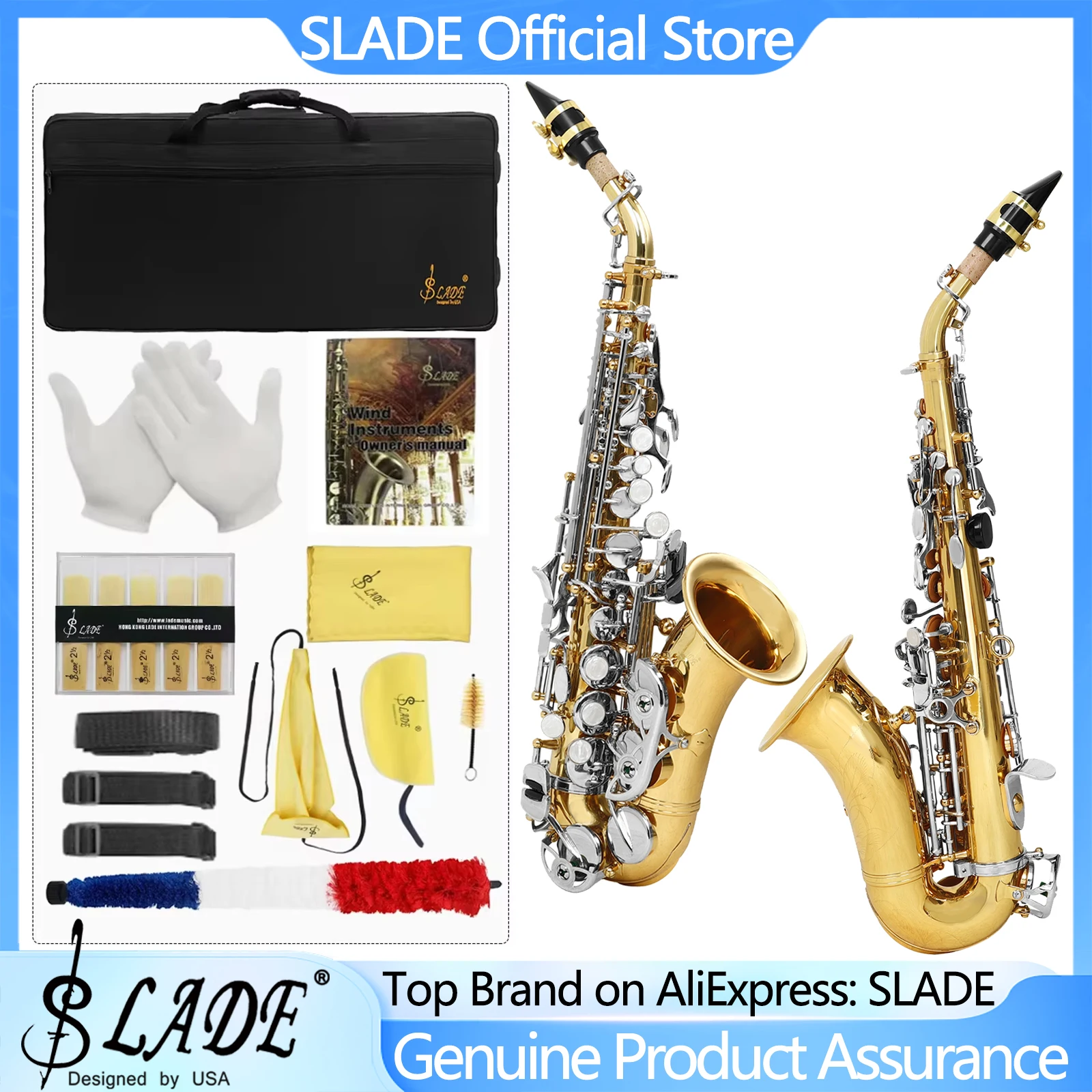 SLADE B-Tone Soprano Saxophone Small Gold Silver Key Saxophone Set for Adult Student Beginner with Box Reeds and Cleaning Kit
SLADE B-Tone Soprano Saxophone Small Gold Silver Key Saxophone Set for Adult Student Beginner with Box Reeds and Cleaning Kit
