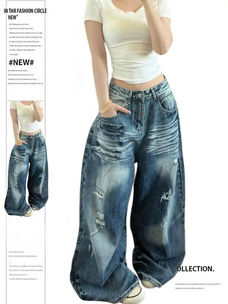 Women's Baggy Jean Boyfriend Ripped Punk Denim Pants Y2K Japanese Harajuku 2000s Design Wide Fit High Street Chic American Retro
Women's Baggy Jean Boyfriend Ripped Punk Denim Pants Y2K Japanese Harajuku 2000s Design Wide Fit High Street Chic American Retro