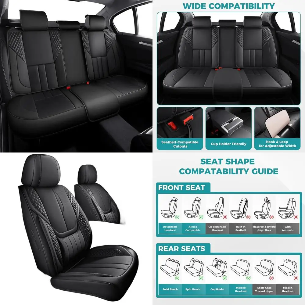 Universal Faux Leather Car Seat Covers Set - Breathable & Waterproof Protection for Front and Rear Seats, Suitable for Most Vehi
Universal Faux Leather Car Seat Covers Set - Breathable & Waterproof Protection for Front and Rear Seats, Suitable for Most Vehi