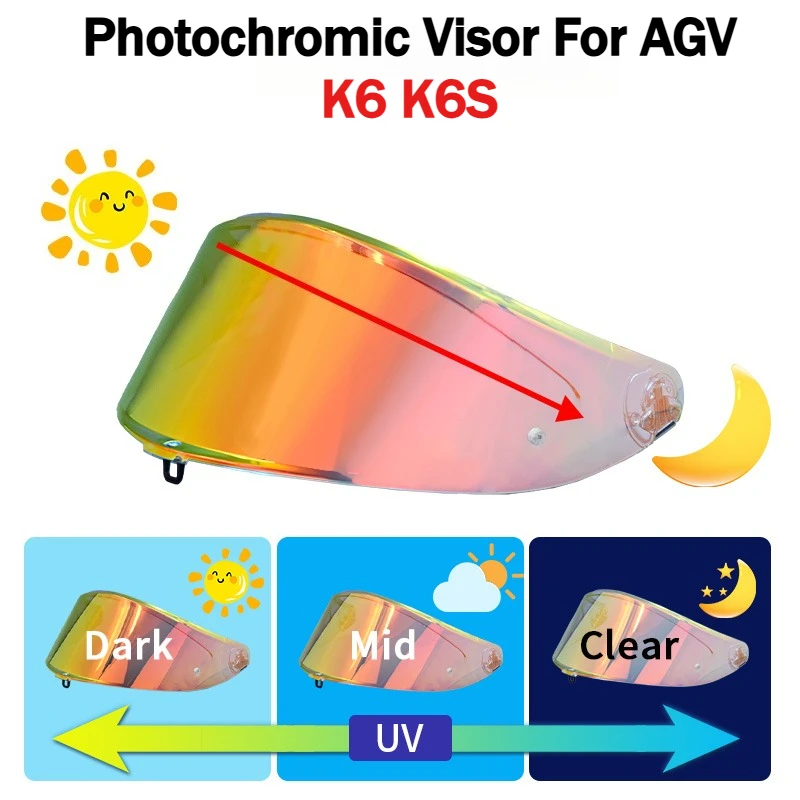 Photochromic Shield Visor Lenses for AGV K6 K6S Visor Full Face Viseira Capacete casco para motos parts Anti-UV windproof shield
Photochromic Shield Visor Lenses for AGV K6 K6S Visor Full Face Viseira Capacete casco para motos parts Anti-UV windproof shield