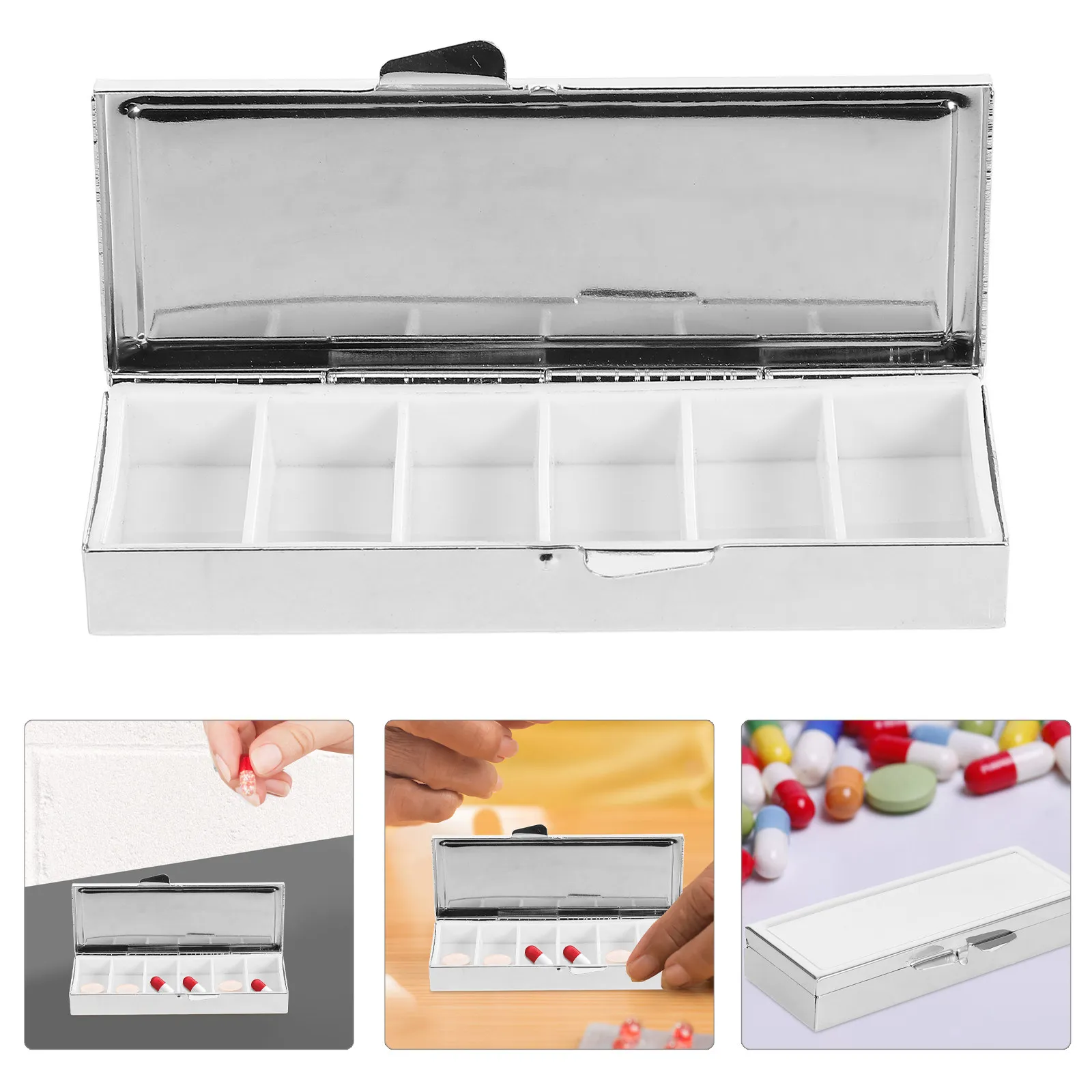 Medicine Box Keychain Stainless Steel Portable Case Metal Holder 6 Compartments Waterproof Organizer Candy Storage for Travel
Medicine Box Keychain Stainless Steel Portable Case Metal Holder 6 Compartments Waterproof Organizer Candy Storage for Travel