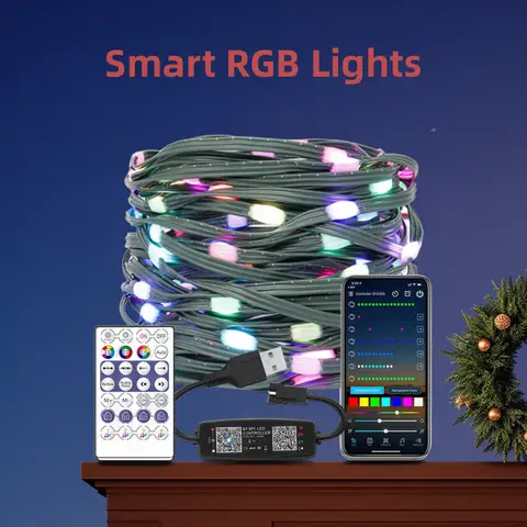 WS2812B RGB LED StringTransparent Green Black Wire Addressable  Wedding Garland Decoration Christmas Lights USB Controller DC5V