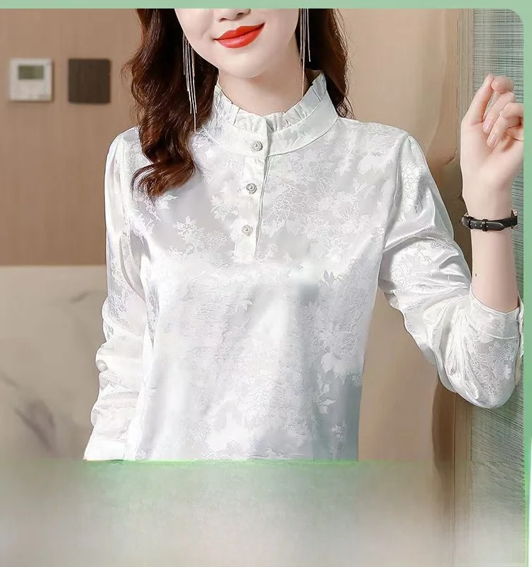 Ele Silk irt Women's Spring 2024 Anti-Aging Print Loose Long Sve Faionable Stand Collar ature Top Autumn
Ele Silk irt Women's Spring 2024 Anti-Aging Print Loose Long Sve Faionable Stand Collar ature Top Autumn