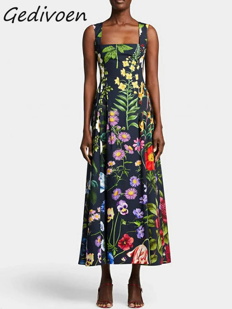 Gedivoen Summer Fashion Designer Vintage Sling Dress Women's Square Collar Drawstring Diamond Beading Floral Print Long Dress
Gedivoen Summer Fashion Designer Vintage Sling Dress Women's Square Collar Drawstring Diamond Beading Floral Print Long Dress