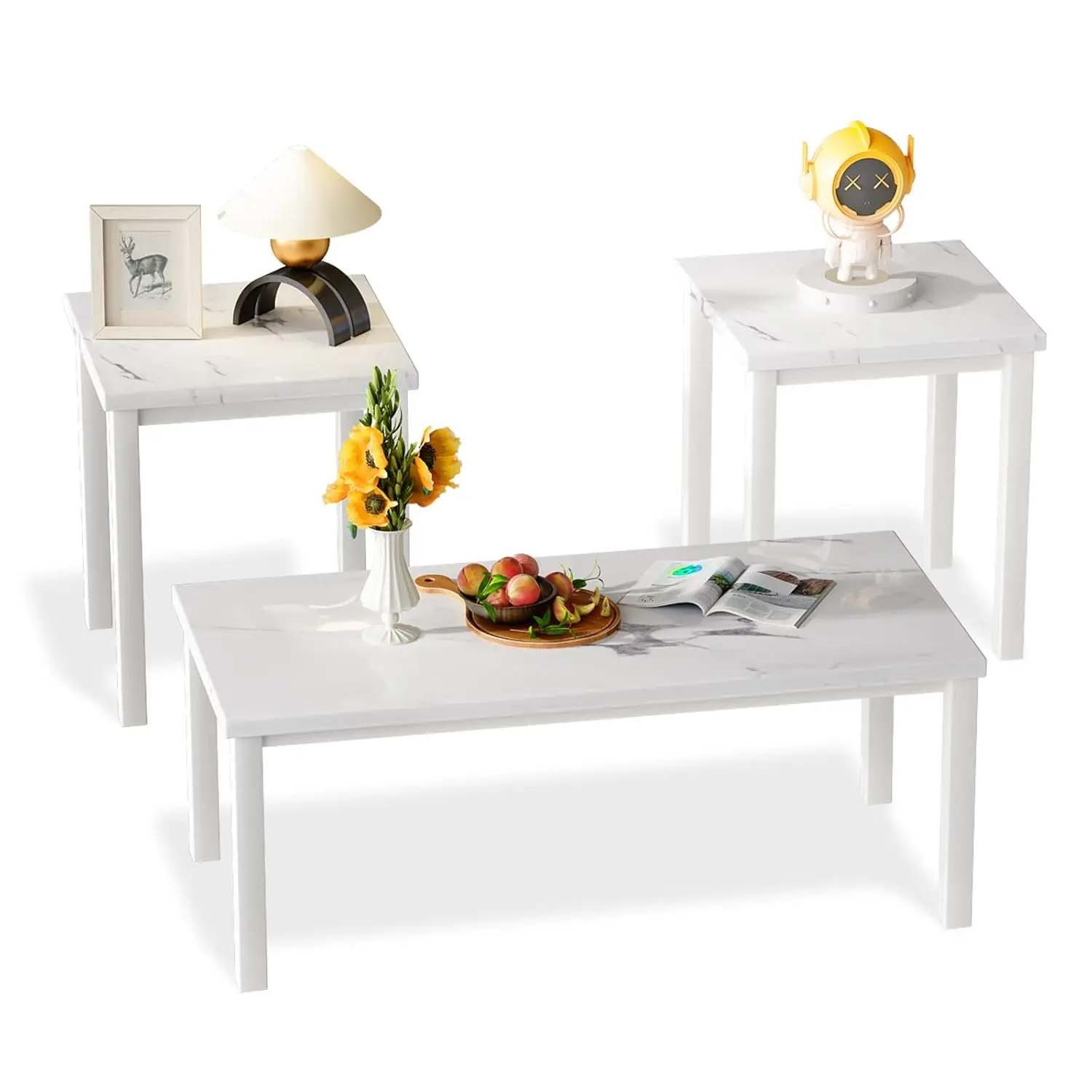 3 Piece Coffee Table Set Faux Marble Top Black Metal Frame Living Room Side End Table, Customized
3 Piece Coffee Table Set Faux Marble Top Black Metal Frame Living Room Side End Table, Customized
