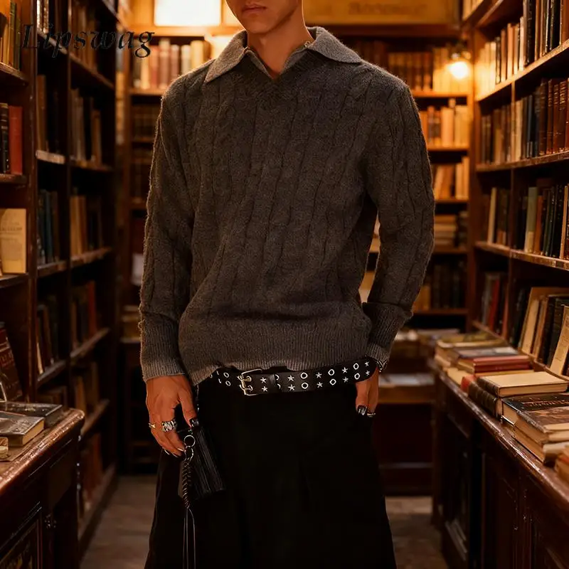 Fashionable Men's Knit Sweater - Vintage Polo Collar Pullover Casual Loose Knitted Jumper Autumn Winter Streetwear Fashion
Fashionable Men's Knit Sweater - Vintage Polo Collar Pullover Casual Loose Knitted Jumper Autumn Winter Streetwear Fashion