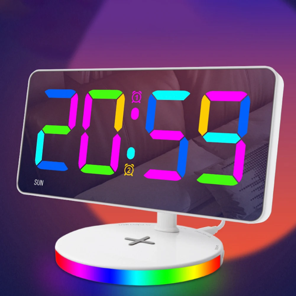 Desktop Electronic Clock 17.5*11.5*11cm RGB Mirror Alarm Clock Night Mode Snooze Function USB Output 5W To 15W Charging
Desktop Electronic Clock 17.5*11.5*11cm RGB Mirror Alarm Clock Night Mode Snooze Function USB Output 5W To 15W Charging