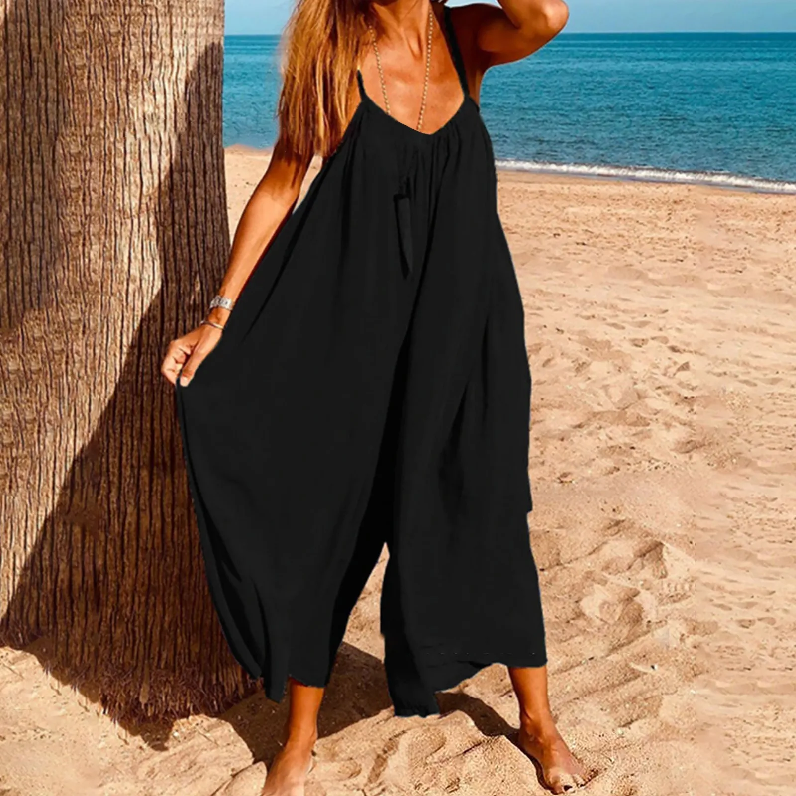 Women's Jumpsuits 2024 Summer Fashion Sleeveless Jumpsuits Sexy Solid Color V Neck Long Loose Playsuits Wide Leg Jumpsuits
Women's Jumpsuits 2024 Summer Fashion Sleeveless Jumpsuits Sexy Solid Color V Neck Long Loose Playsuits Wide Leg Jumpsuits
