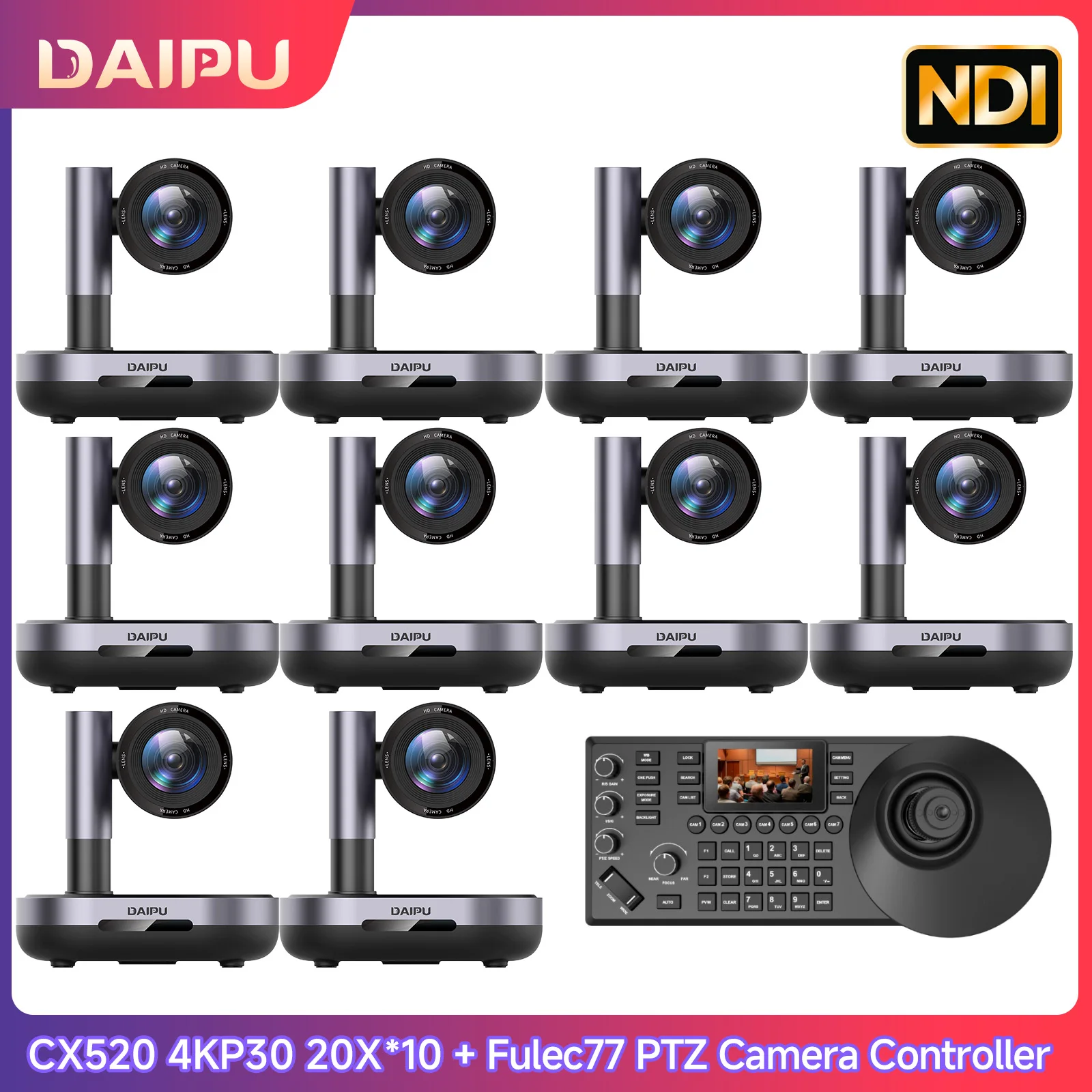 DAIPU 1-10PCS CX520 NDI PTZ Camera 4KP30 20X Optical Zoom+Fulec77 NDI PTZ Camera Controller, PTZ Camera Bundle, Church Zoom
DAIPU 1-10PCS CX520 NDI PTZ Camera 4KP30 20X Optical Zoom+Fulec77 NDI PTZ Camera Controller, PTZ Camera Bundle, Church Zoom