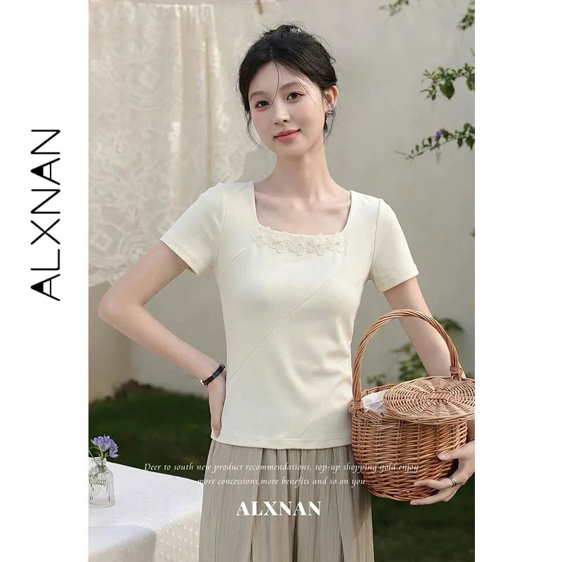 ALXNAN Square Neck T-shirt with 3D Floral Design Elegant Slim-fit Short Sleeve Tees Summer Fashion Casual Women's Top L659161A
ALXNAN Square Neck T-shirt with 3D Floral Design Elegant Slim-fit Short Sleeve Tees Summer Fashion Casual Women's Top L659161A