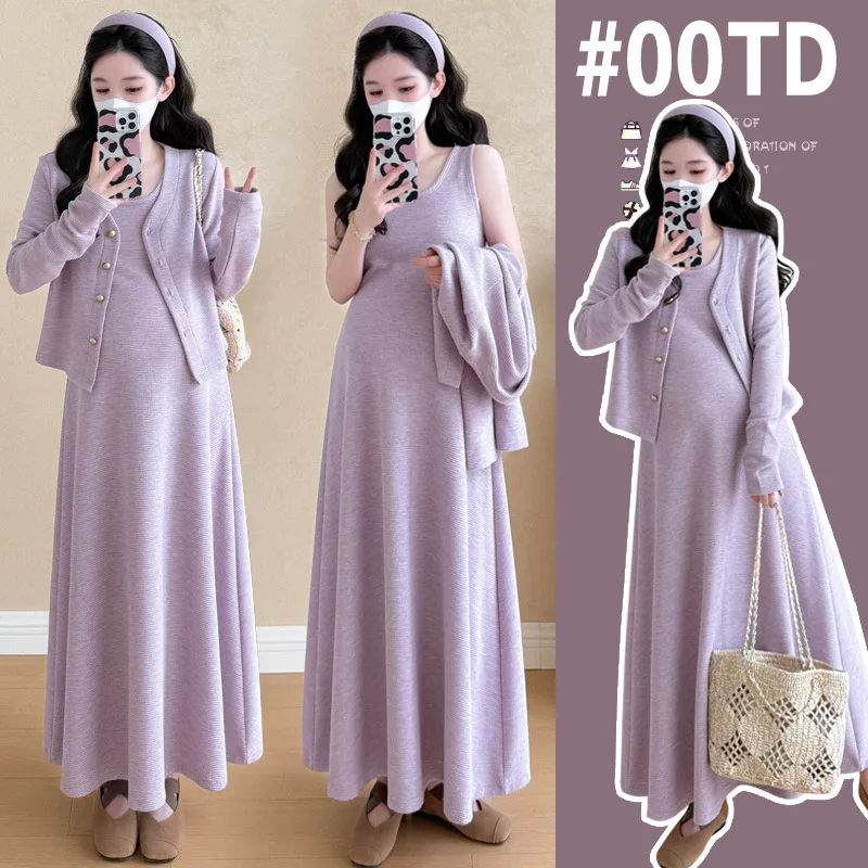 Elegant Trendy Maternity Dress Set for Pregnant Women Fashionable Waffle Knit Two Piece Outfit Stylish Autumn Pregnancy Wear 
Elegant Trendy Maternity Dress Set for Pregnant Women Fashionable Waffle Knit Two Piece Outfit Stylish Autumn Pregnancy Wear