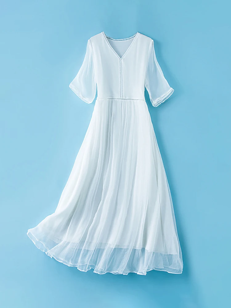 Elegant Mid-Length Silk Dress Women's A-Line Maxi Gown Ultra-Fairy White Silk Dress Summer High Waist V-Neck Dress
Elegant Mid-Length Silk Dress Women's A-Line Maxi Gown Ultra-Fairy White Silk Dress Summer High Waist V-Neck Dress