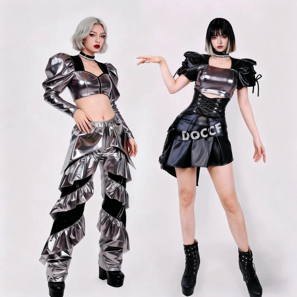 Female Group Tour Concert Stage Performance Clothes Silver Black Leather Animal Cospaly Costume Nightclub Jazz Dance Team Outfit
Female Group Tour Concert Stage Performance Clothes Silver Black Leather Animal Cospaly Costume Nightclub Jazz Dance Team Outfit