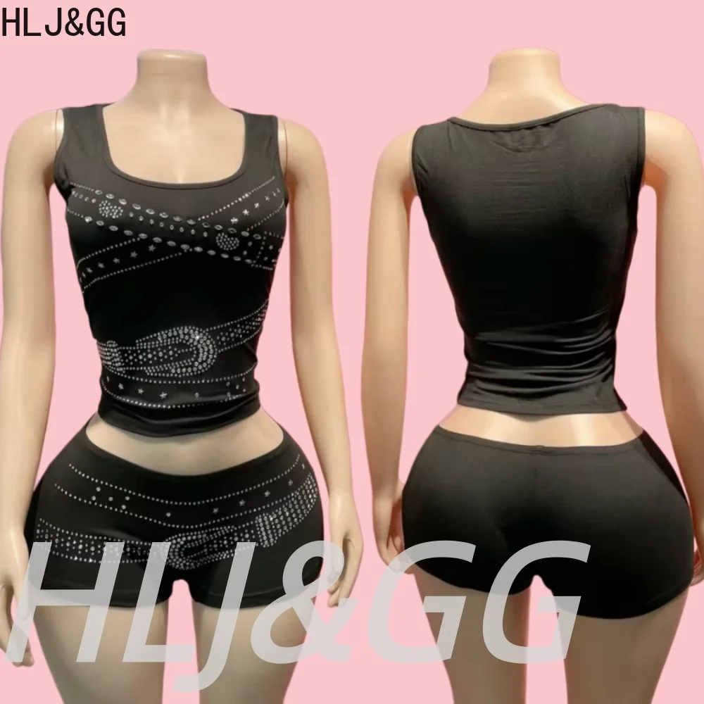 HLJ&GG Black Fashion Trend Rhinestone Letter Two Piece Sets Women O Neck Sleeveless Slim Tank Tops And Shorts Outfits Streetwear
HLJ&GG Black Fashion Trend Rhinestone Letter Two Piece Sets Women O Neck Sleeveless Slim Tank Tops And Shorts Outfits Streetwear